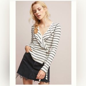 Anthropology Red Haute Pembroke Striped Wrap Top
